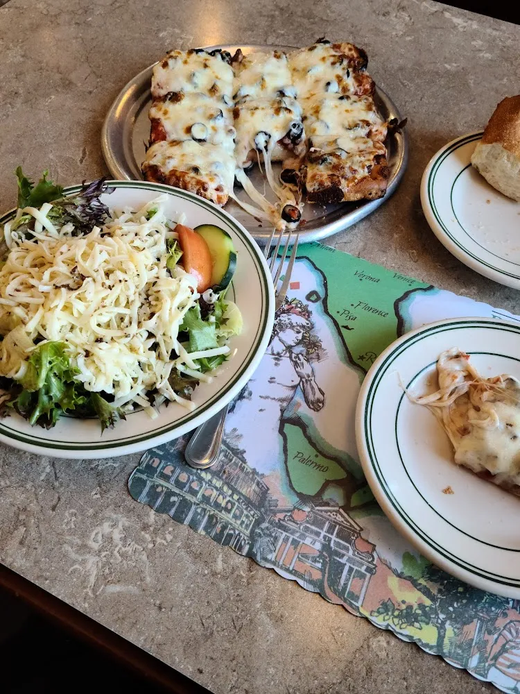 Salad with Cheese and Small Pizza